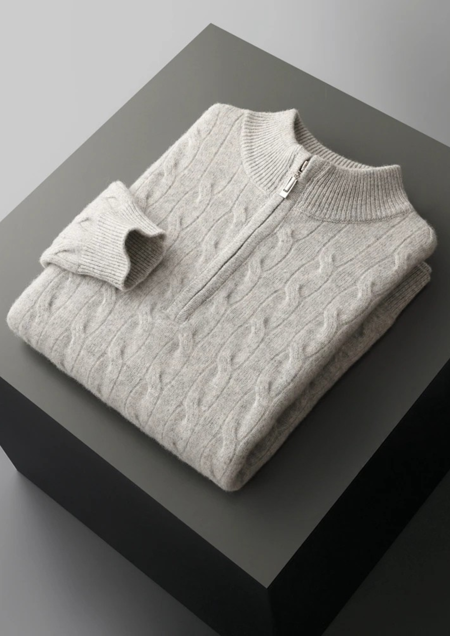 PURE EXTRA-FINE MERINO WOOL CABLE HALF ZIP CLOUDWOOL®