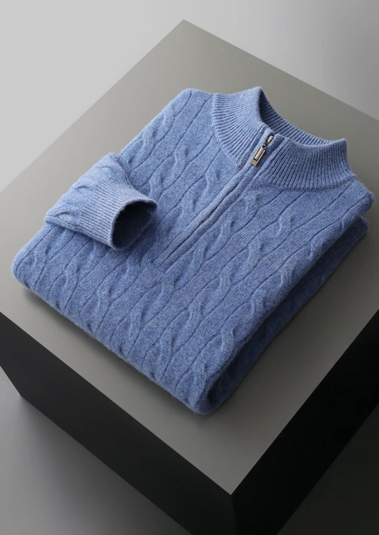 PURE EXTRA-FINE MERINO WOOL CABLE HALF ZIP CLOUDWOOL®