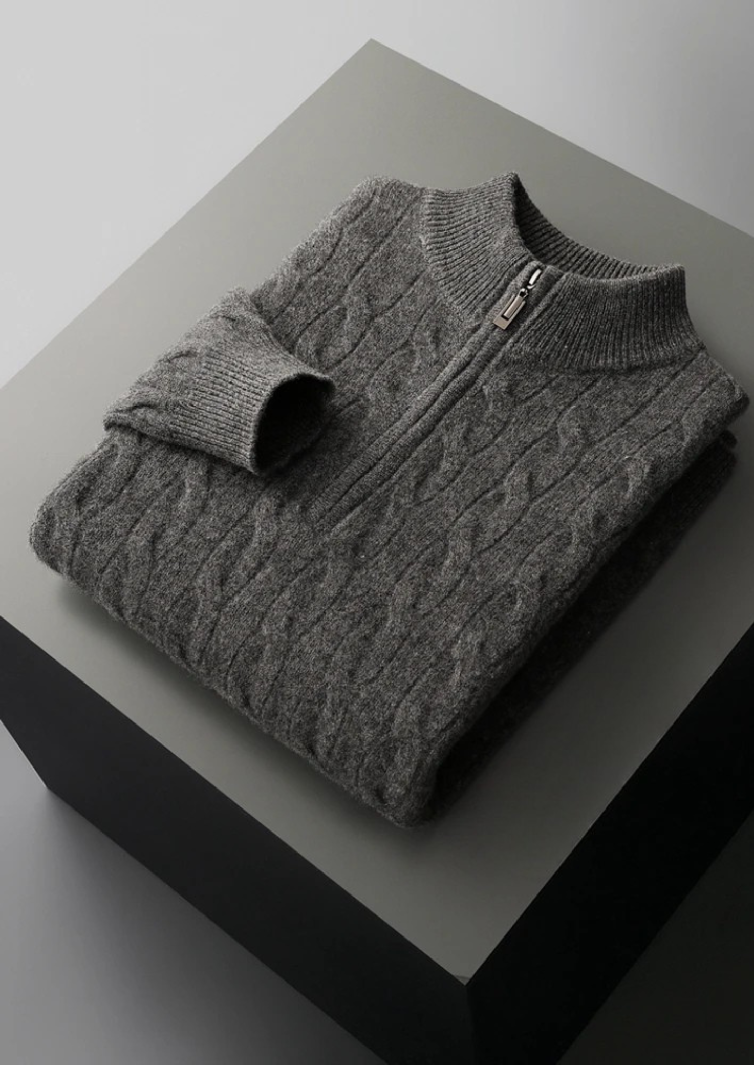 PURE EXTRA-FINE MERINO WOOL CABLE HALF ZIP CLOUDWOOL®