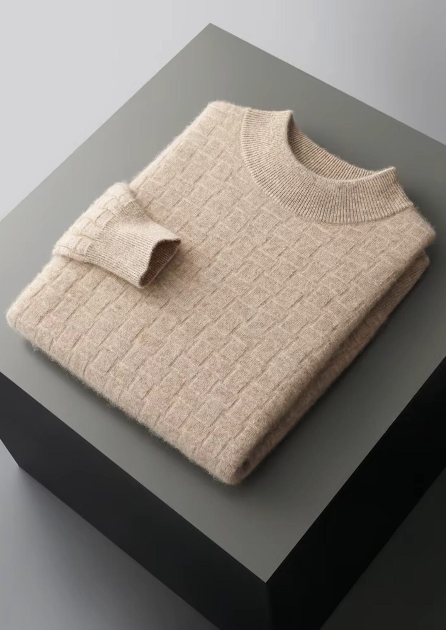 PURE EXTRA-FINE MERINO WOOL TEXTURED MOCKNECK CLOUDWOOL®