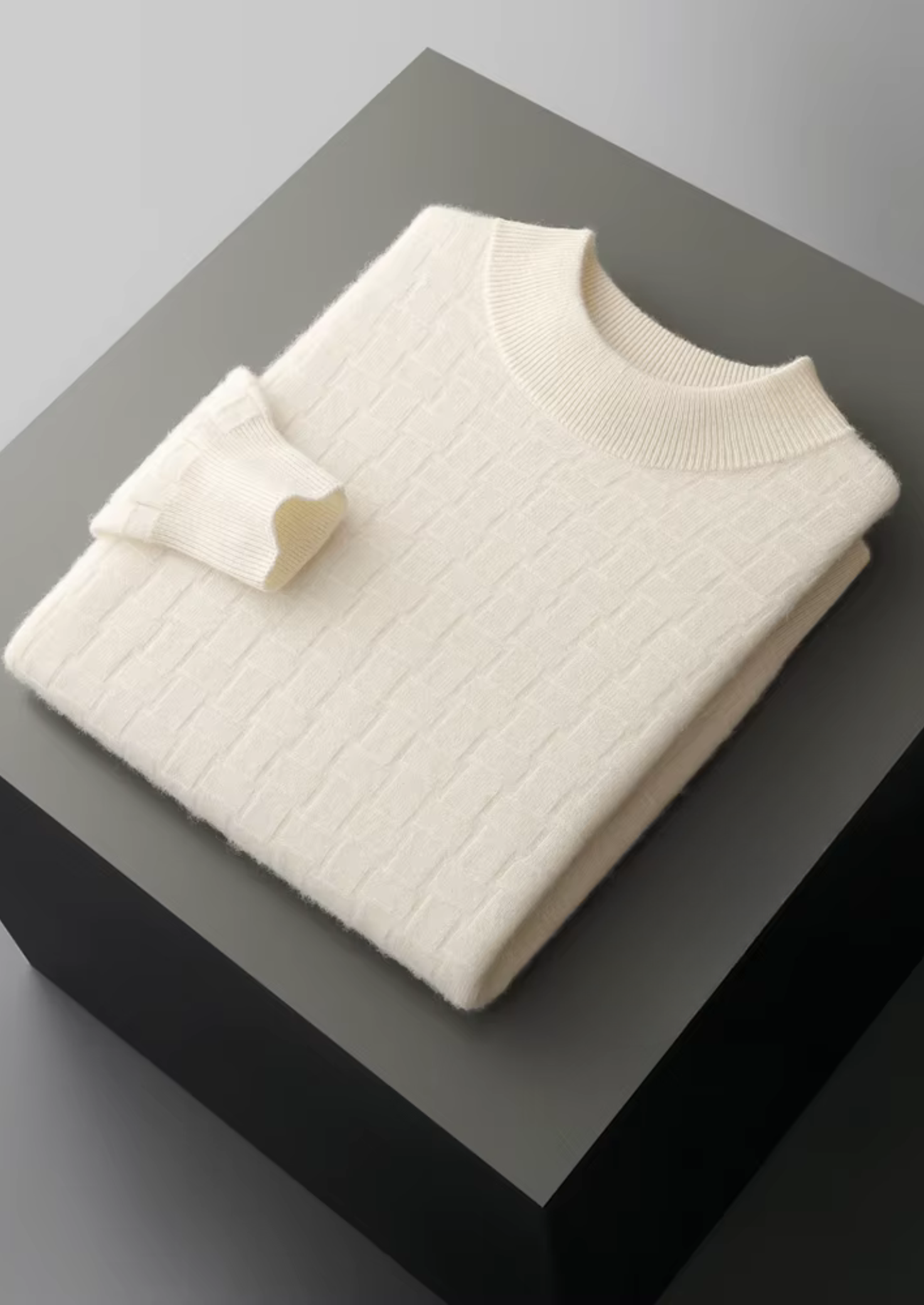 PURE EXTRA-FINE MERINO WOOL TEXTURED MOCKNECK CLOUDWOOL®