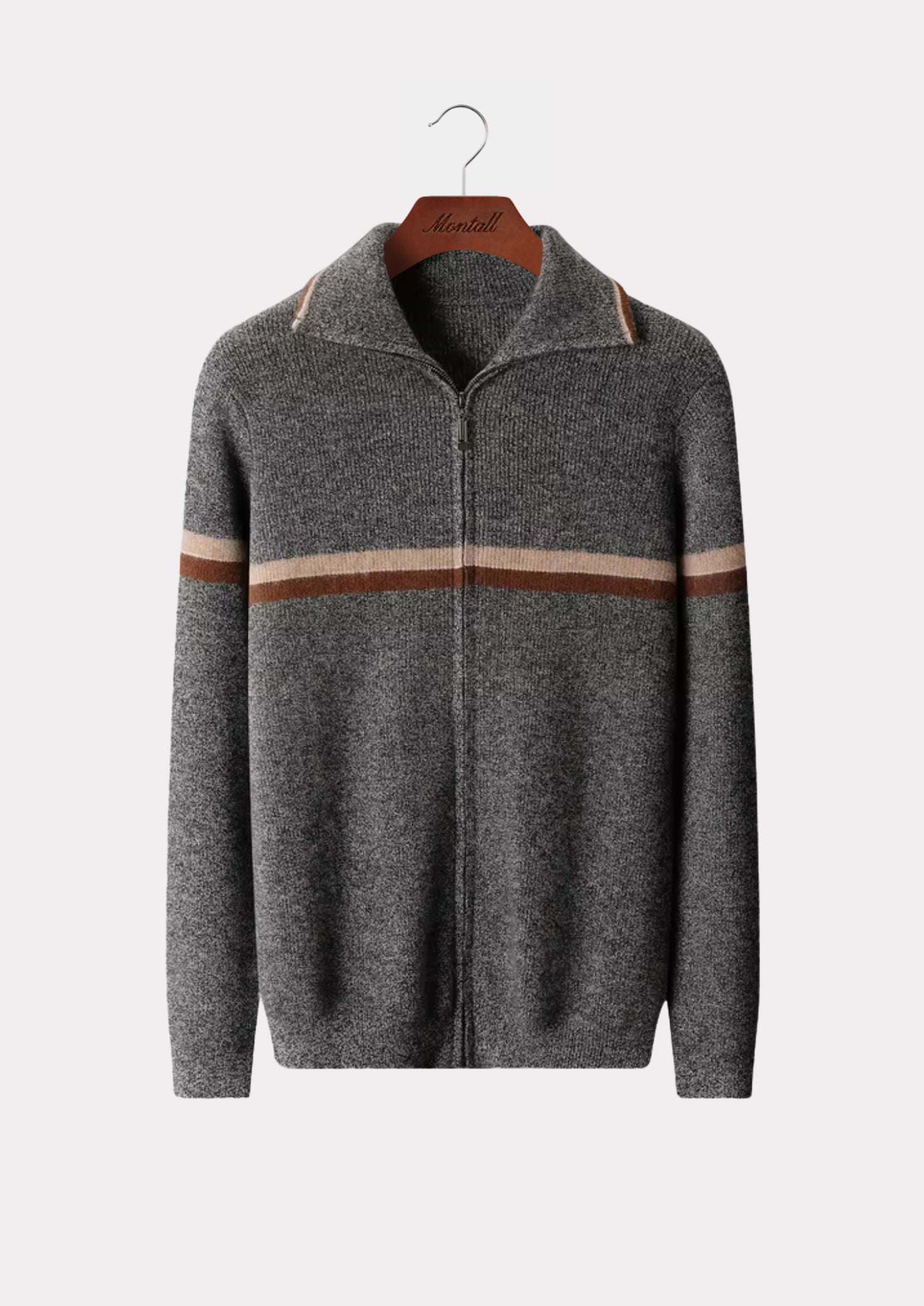 CASHMERE STRIPE ZIP CARDIGAN PURE CASHMERE