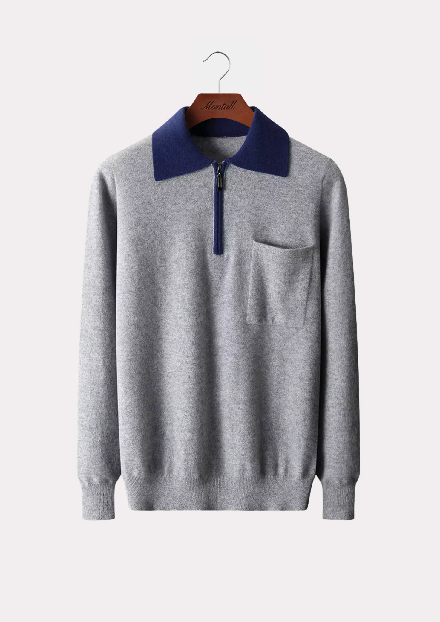 CASHMERE TWO TONE ZIP POLO PURE CASHMERE