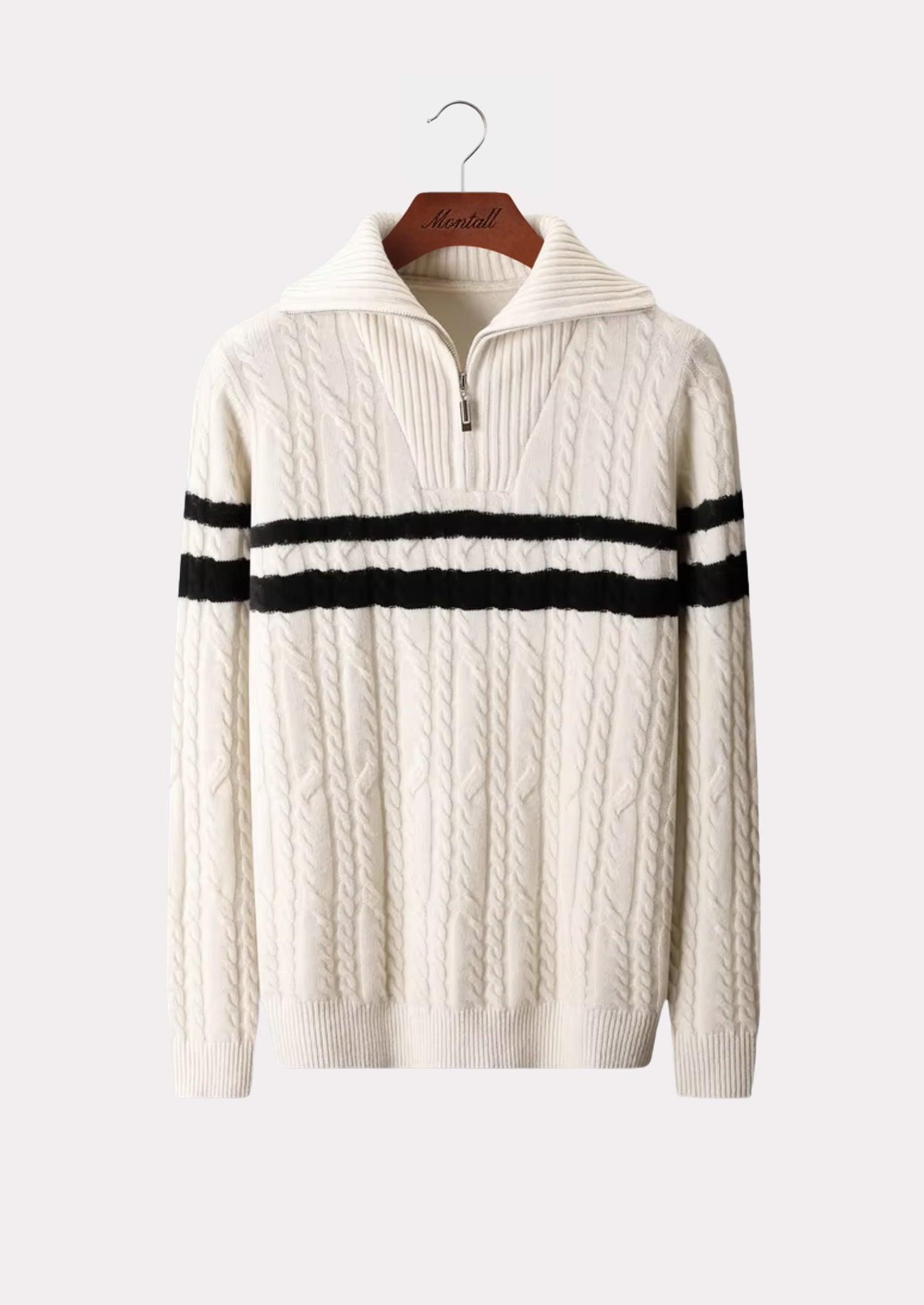 MERINO STRIPE HALF ZIP SWEATER PURE MERINO